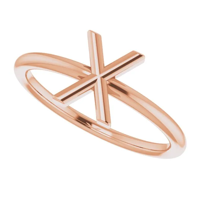 14K Rose Initial X Ring