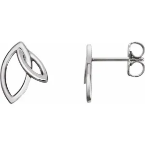 14K White Double Leaf Earrings