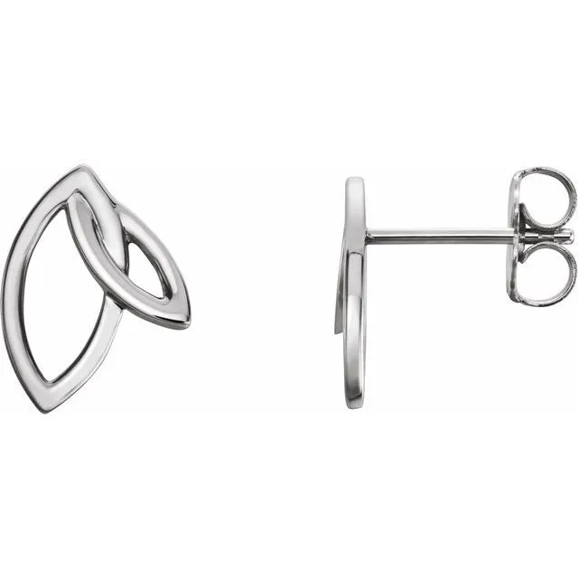 14K White Double Leaf Earrings