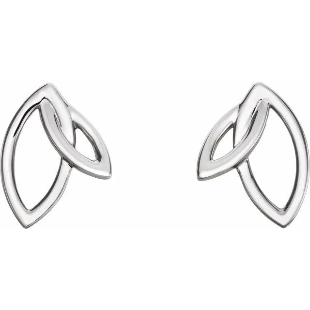 14K White Double Leaf Earrings