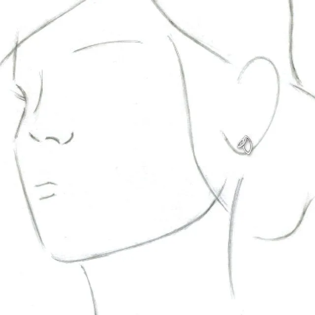 14K White Double Leaf Earrings