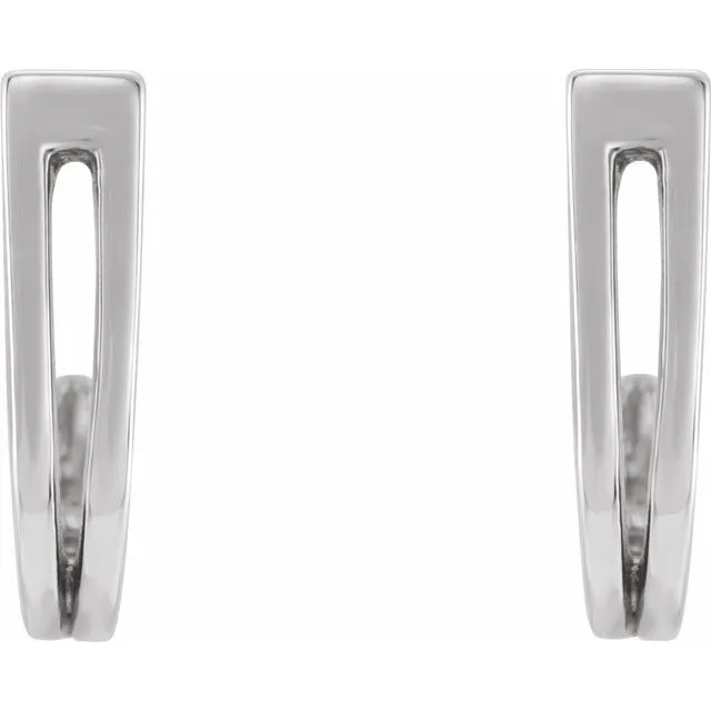14K White Geometric J-Hoop Earrings