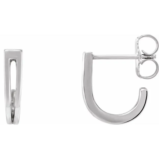 14K White Geometric J-Hoop Earrings