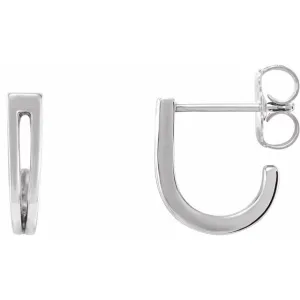 14K White Geometric J-Hoop Earrings