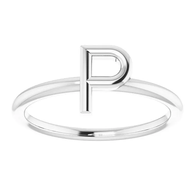 14K White Initial P Ring