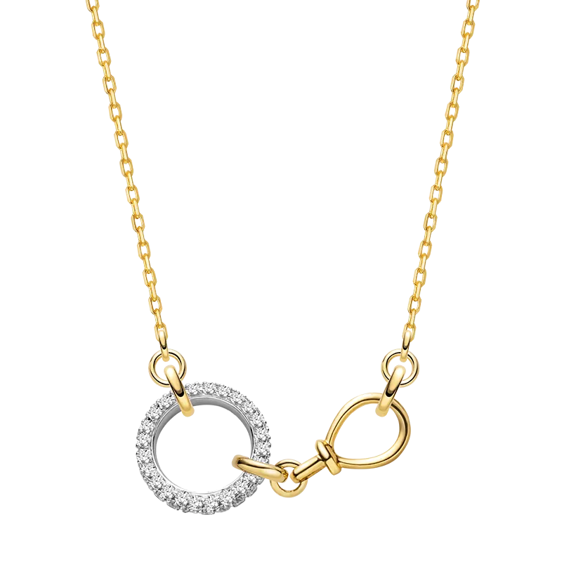 18K Gold Diamond Circle Clasp Modern Minimalist Necklace