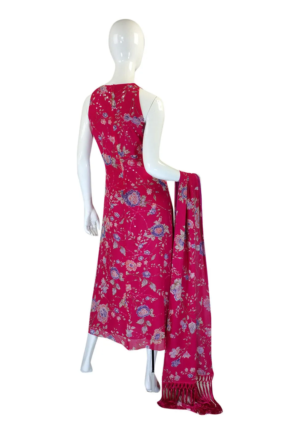 1990s Pink Ungaro Dress & Fringe Scarf