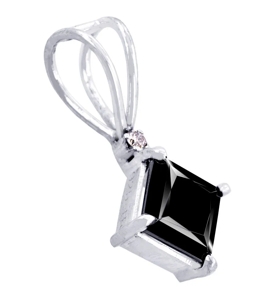 2 ct Black Diamond Solitaire Pendent in 925 Silver/14K Gold - AAA.Certified