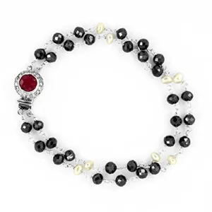 2 Row Black Diamond and Pearl Bracelet. 4 mm in Sterling Silver.AAA