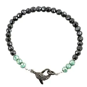 4-5mm Black Diamond Bracelet With Pave Diamond Clasp Sterling Silver