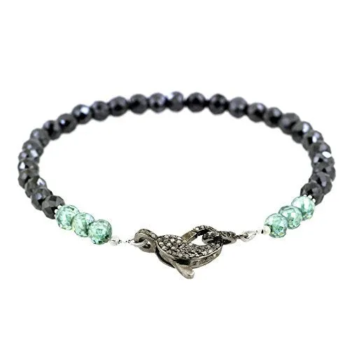 4-5mm Black Diamond Bracelet With Pave Diamond Clasp Sterling Silver