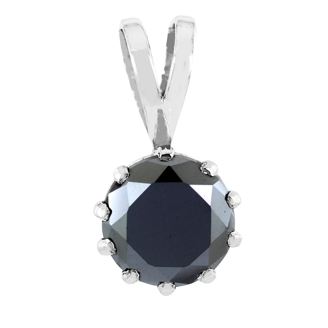 4.5 Cts Certified Round Cut Black Diamond Pendant in 925 Sterling Silver- Free Chain