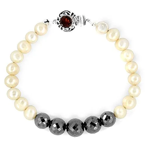 5 - 6 mm Handmade Black Diamonds Bracelet with Pearls.Certified