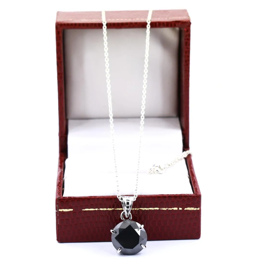 6 Ct Round Cut Black Diamond Pendant in 925 Sterling Silver- Free Chain
