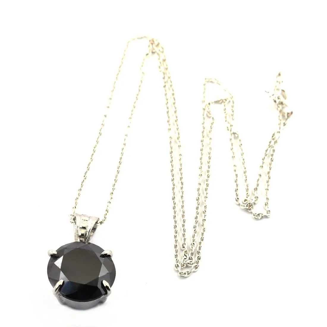 6 Ct Round Cut Black Diamond Pendant in 925 Sterling Silver- Free Chain