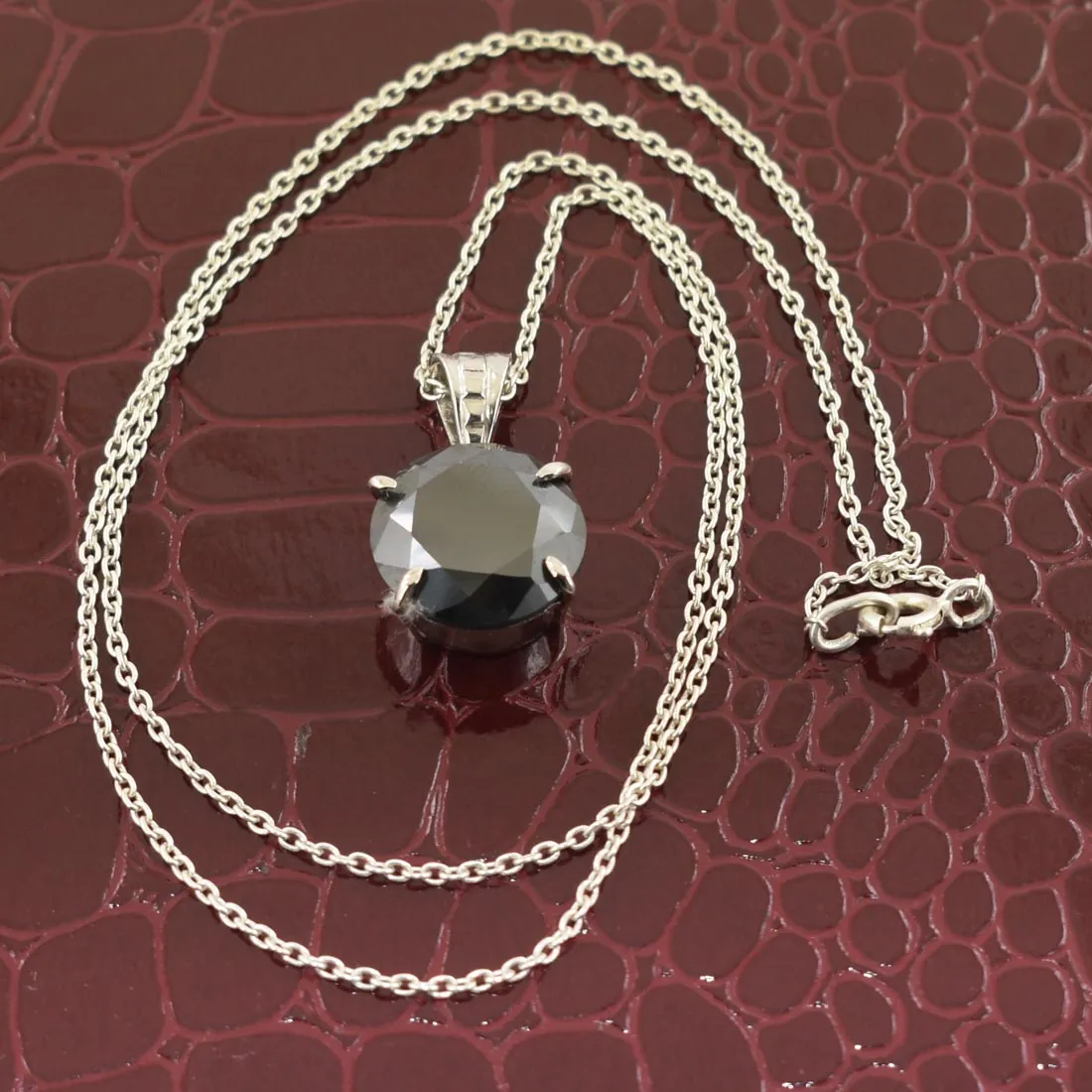 6 Ct Round Cut Black Diamond Pendant in 925 Sterling Silver- Free Chain
