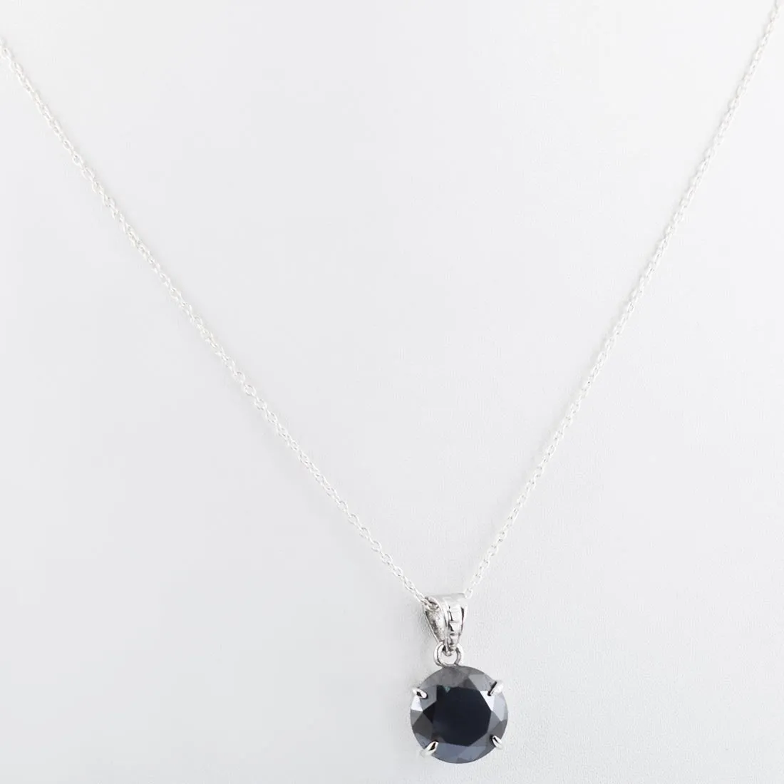 6 Ct Round Cut Black Diamond Pendant in 925 Sterling Silver- Free Chain