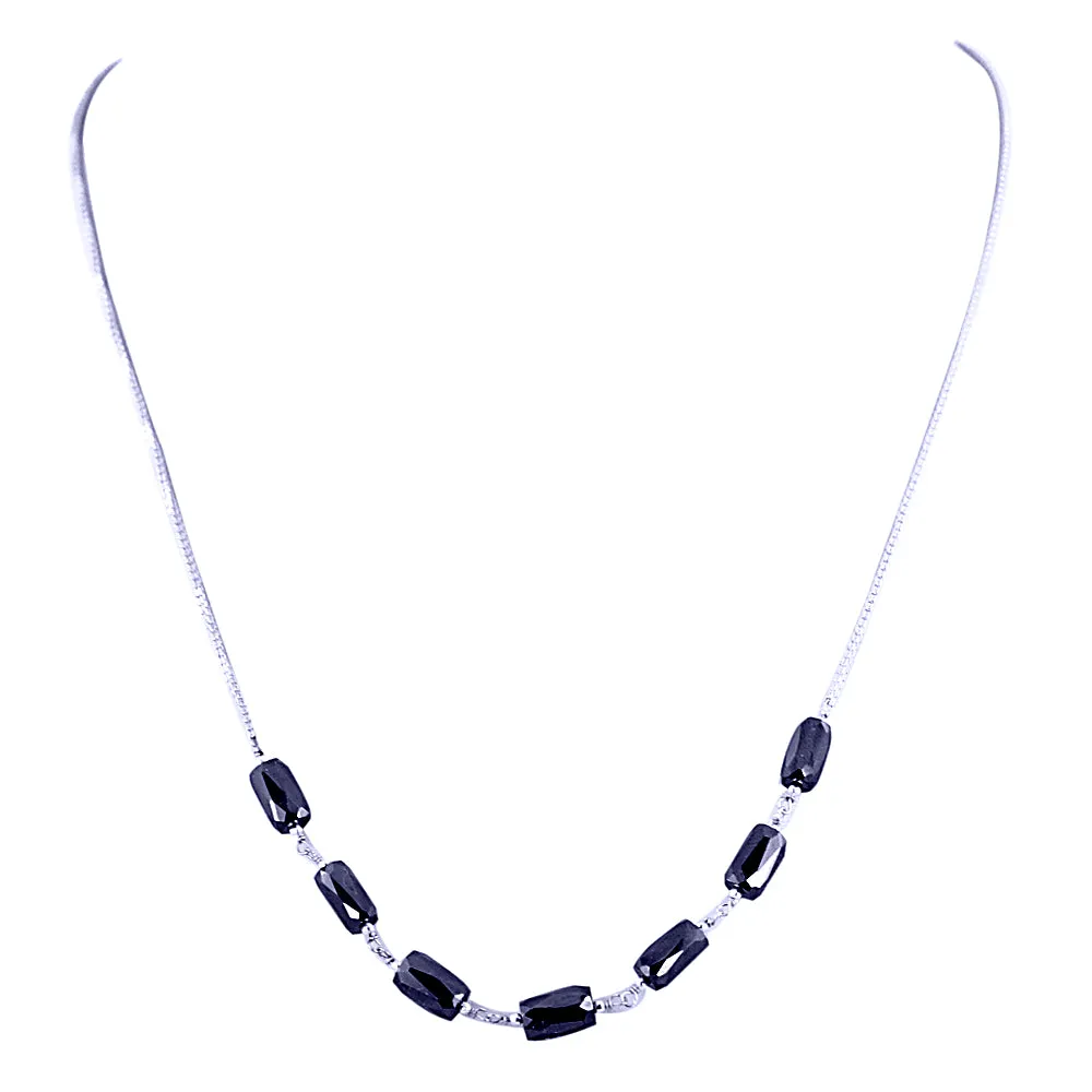AAA Quality Pipe Shape Black Diamond Sterling Silver Chain Necklace