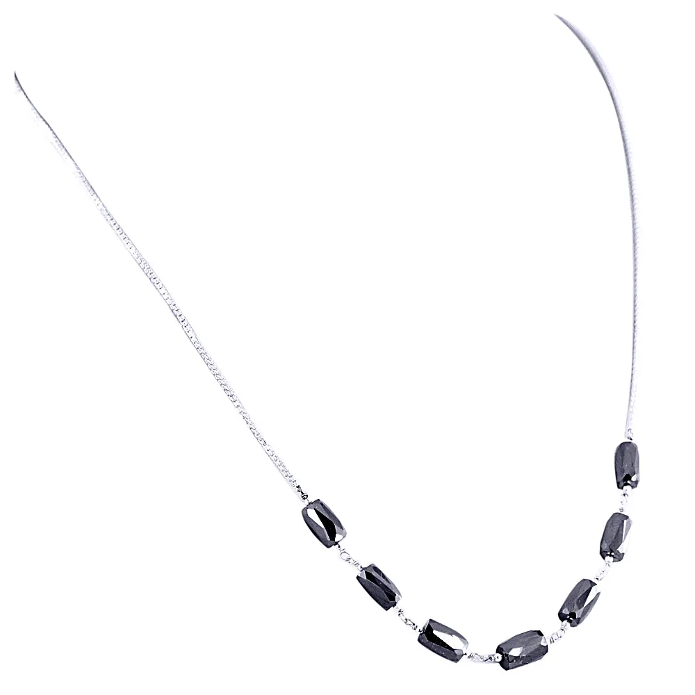 AAA Quality Pipe Shape Black Diamond Sterling Silver Chain Necklace