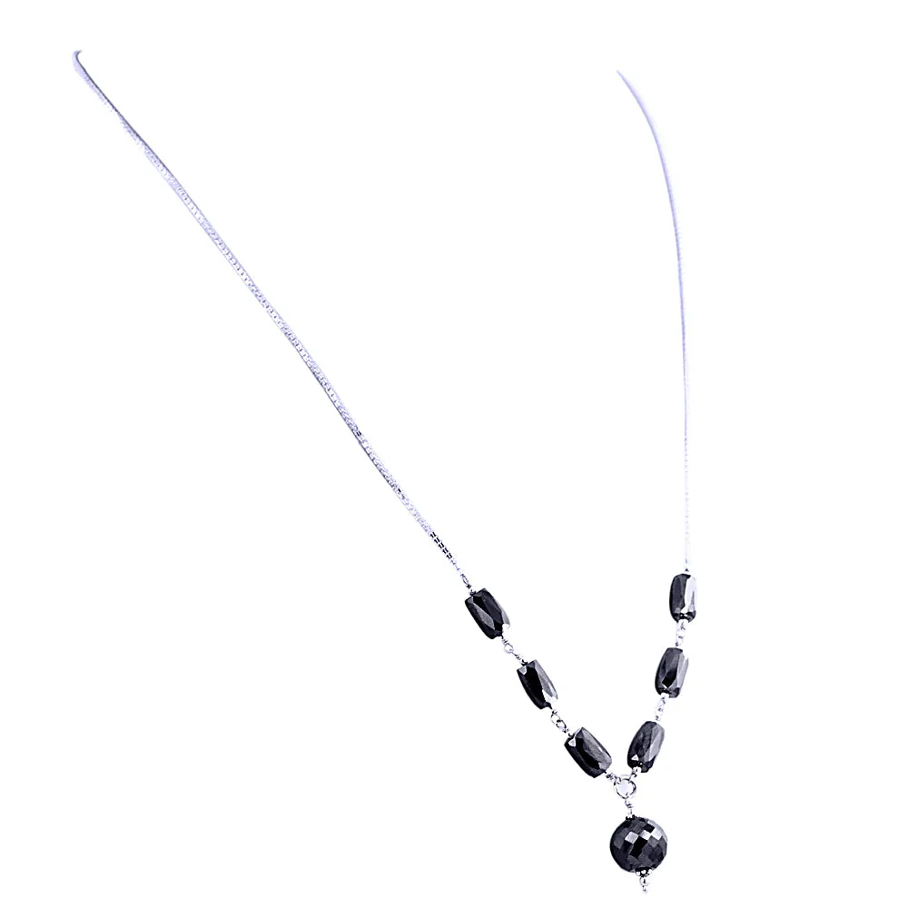 AAA Quality Round And Pipe Shape Black Diamond Beads Chain Necklace