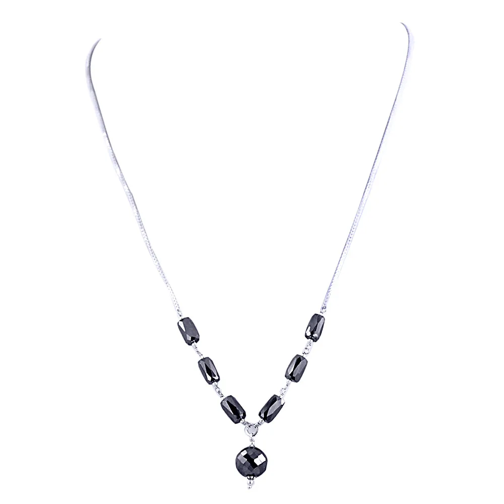 AAA Quality Round And Pipe Shape Black Diamond Beads Chain Necklace
