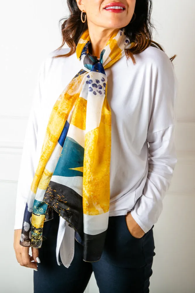 Abstract Waves Silk Scarf