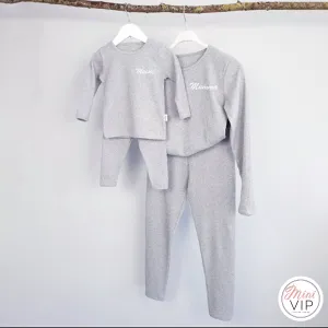 Adult Sizes - Embroidered Grey Ribbed Loungewear (CURRENTLY OUT OF STOCK)