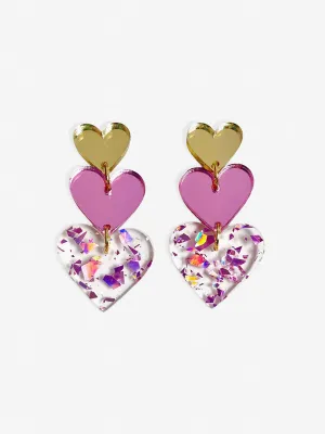 All 4 Love Earrings - Pink Glitter