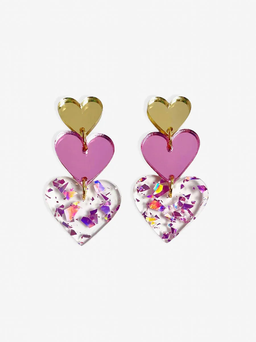 All 4 Love Earrings - Pink Glitter