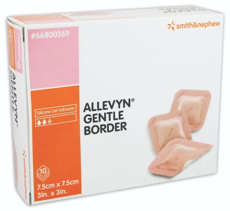 ALLEVYN Gentle Border 7.5cm x 7.5cm x10 Adhesive foam dressing 66800269