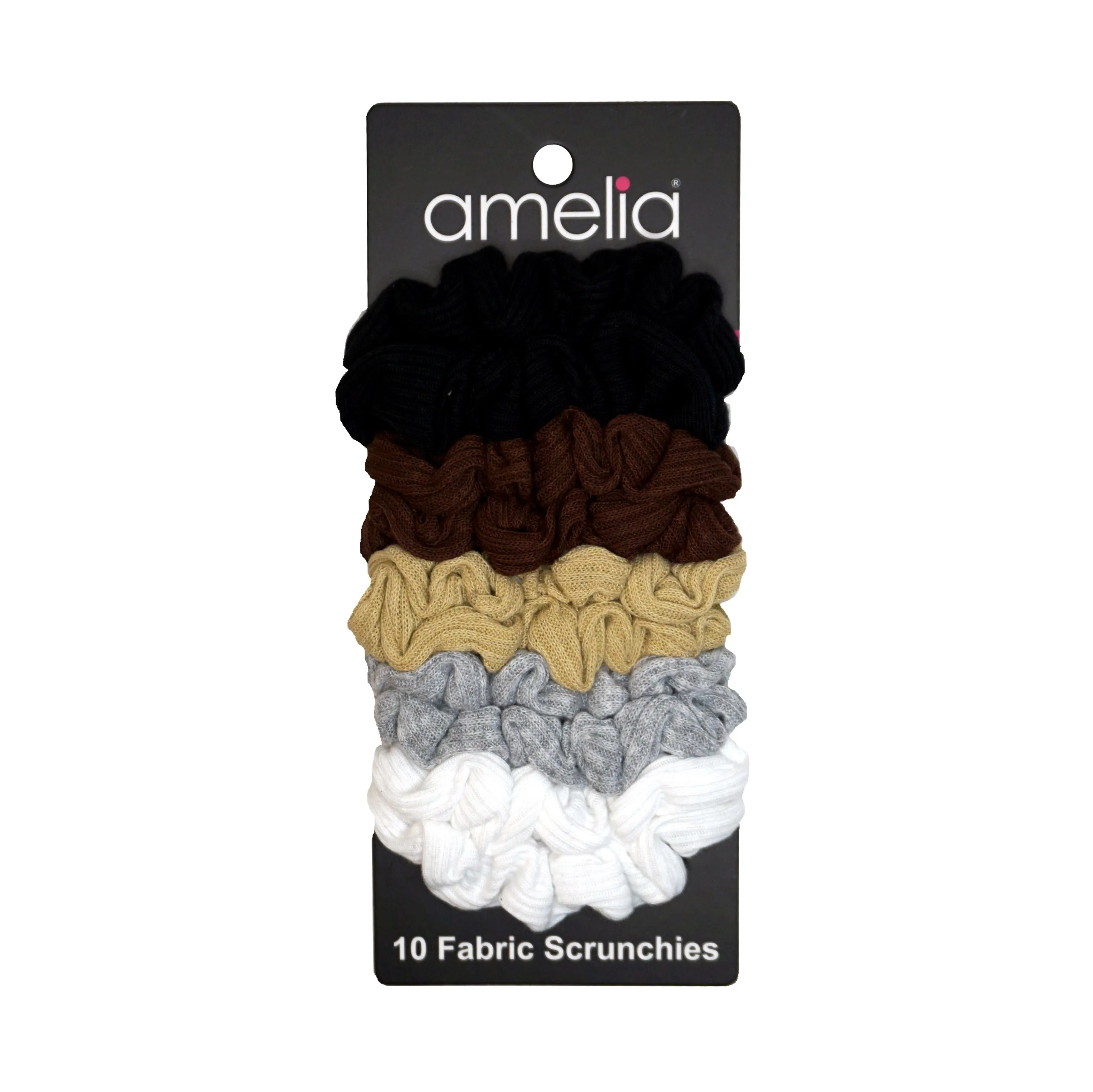 Amelia Beauty, Medium Earth Tones Ribbed Scrunchies, 2.5in Diameter, Gentle on Hair, Strong Hold, No Snag, No Dents or Creases. 10 Pack