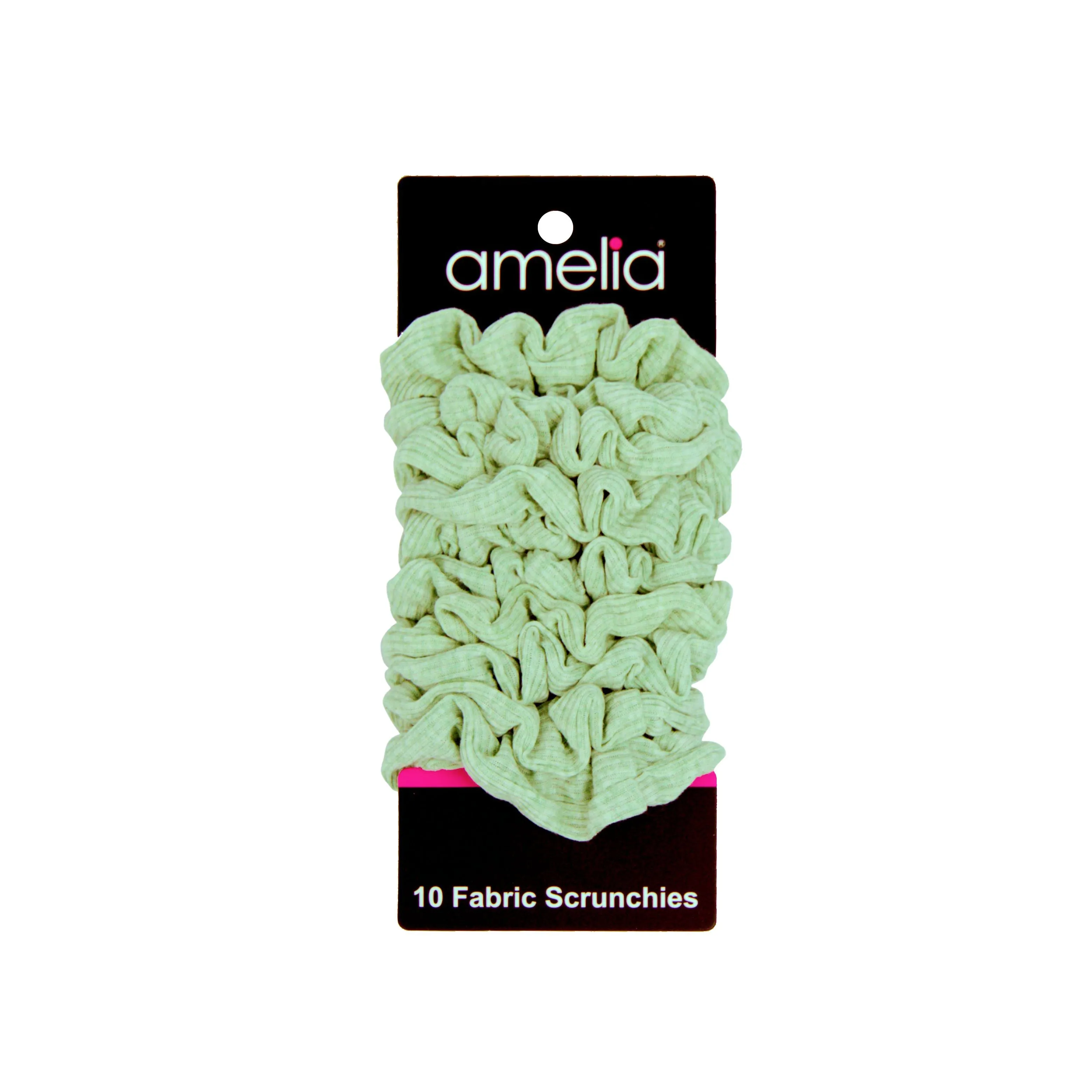 Amelia Beauty, Medium Pastel Green Ribbed Scrunchies, 2.5in Diameter, Gentle on Hair, Strong Hold, No Snag, No Dents or Creases. 10 Pack