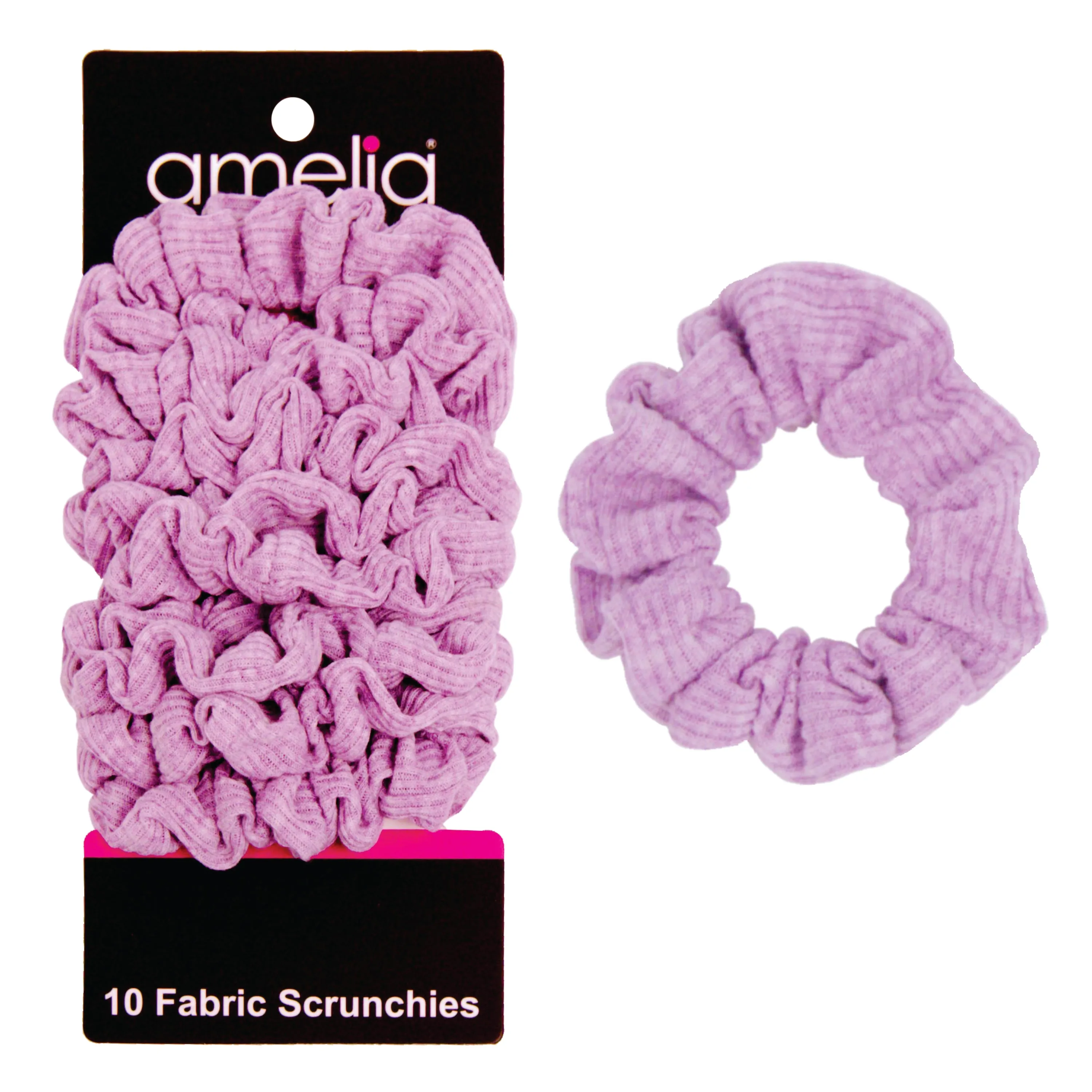 Amelia Beauty, Medium Pastel Purple Ribbed Scrunchies, 2.5in Diameter, Gentle on Hair, Strong Hold, No Snag, No Dents or Creases. 10 Pack