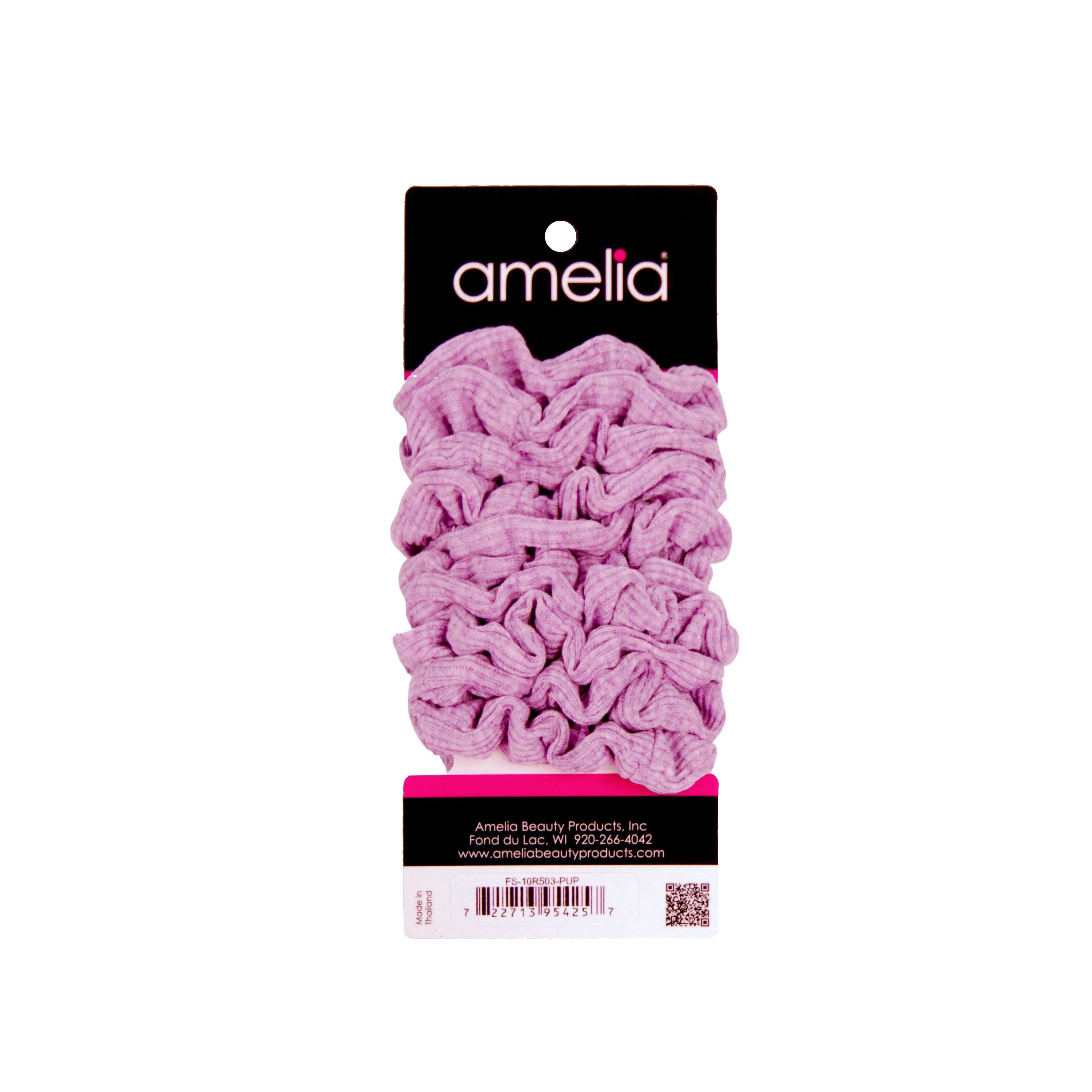 Amelia Beauty, Medium Pastel Purple Ribbed Scrunchies, 2.5in Diameter, Gentle on Hair, Strong Hold, No Snag, No Dents or Creases. 10 Pack