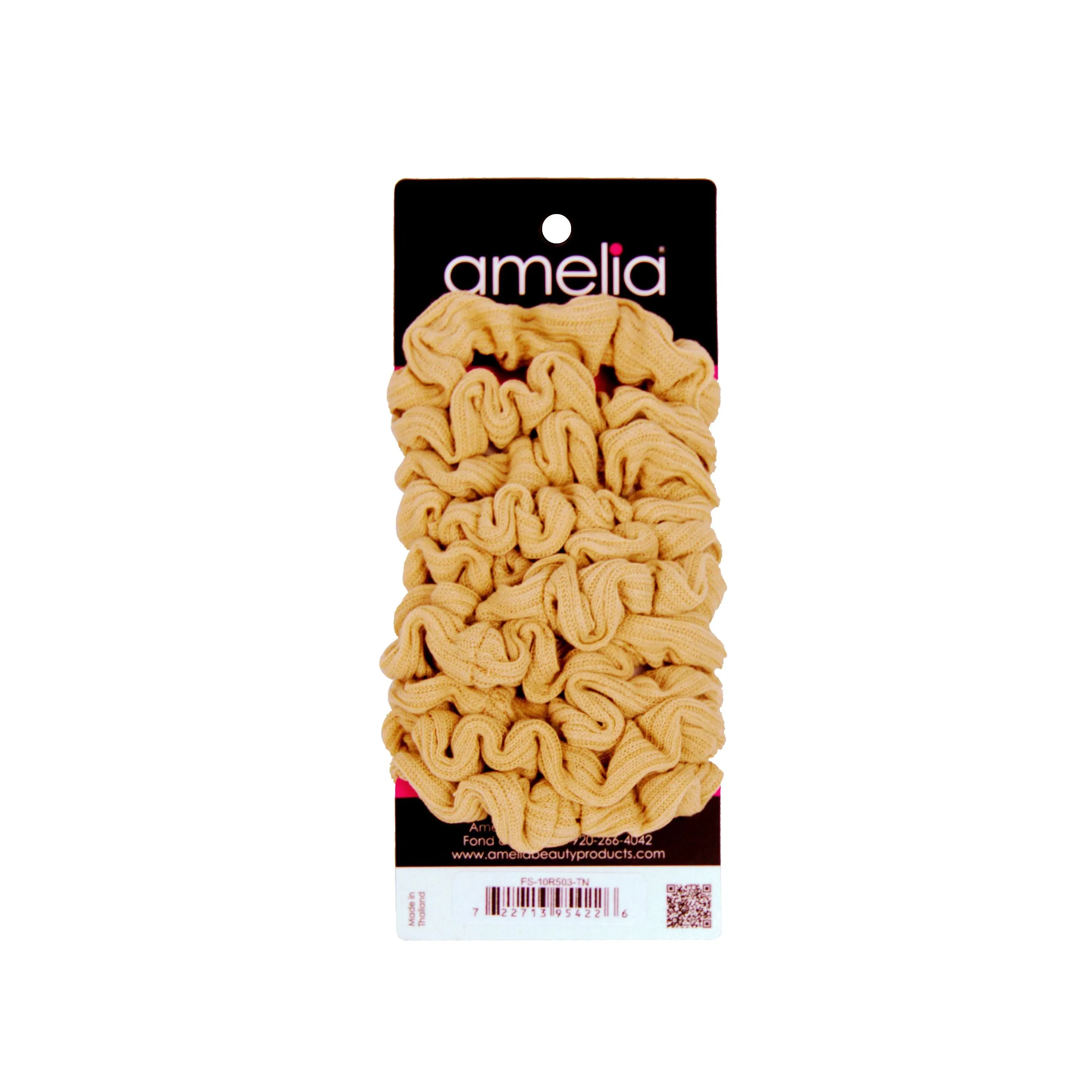 Amelia Beauty, Medium Tan Ribbed Scrunchies, 2.5in Diameter, Gentle on Hair, Strong Hold, No Snag, No Dents or Creases. 10 Pack