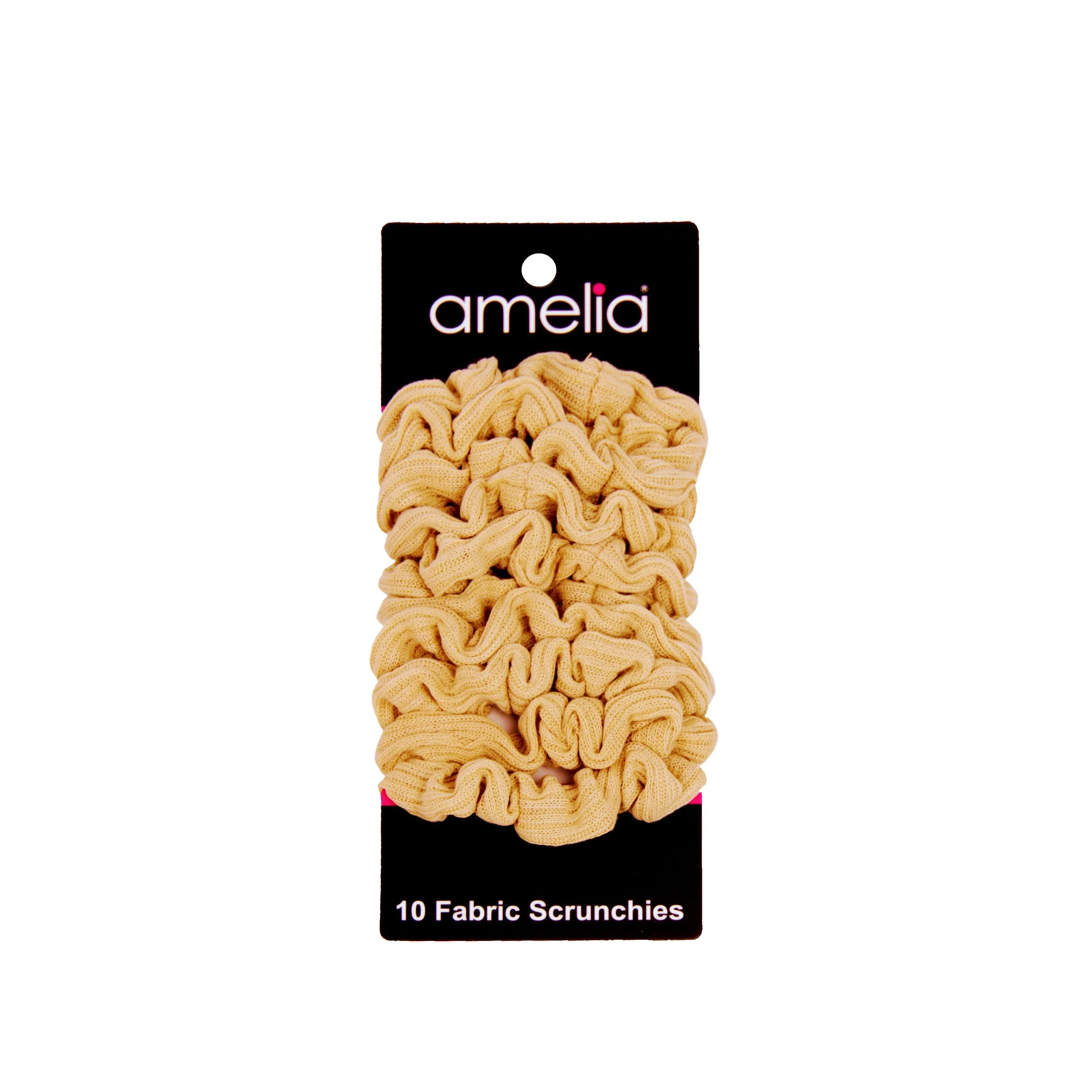 Amelia Beauty, Medium Tan Ribbed Scrunchies, 2.5in Diameter, Gentle on Hair, Strong Hold, No Snag, No Dents or Creases. 10 Pack