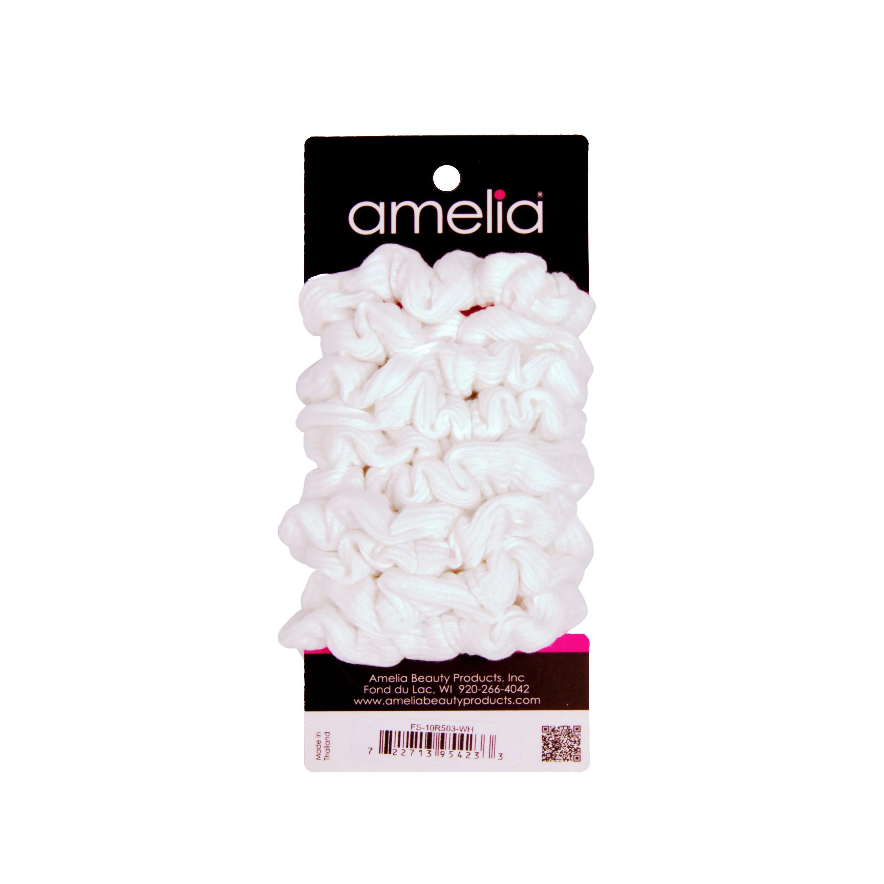 Amelia Beauty, Medium White Ribbed Scrunchies, 2.5in Diameter, Gentle on Hair, Strong Hold, No Snag, No Dents or Creases. 10 Pack