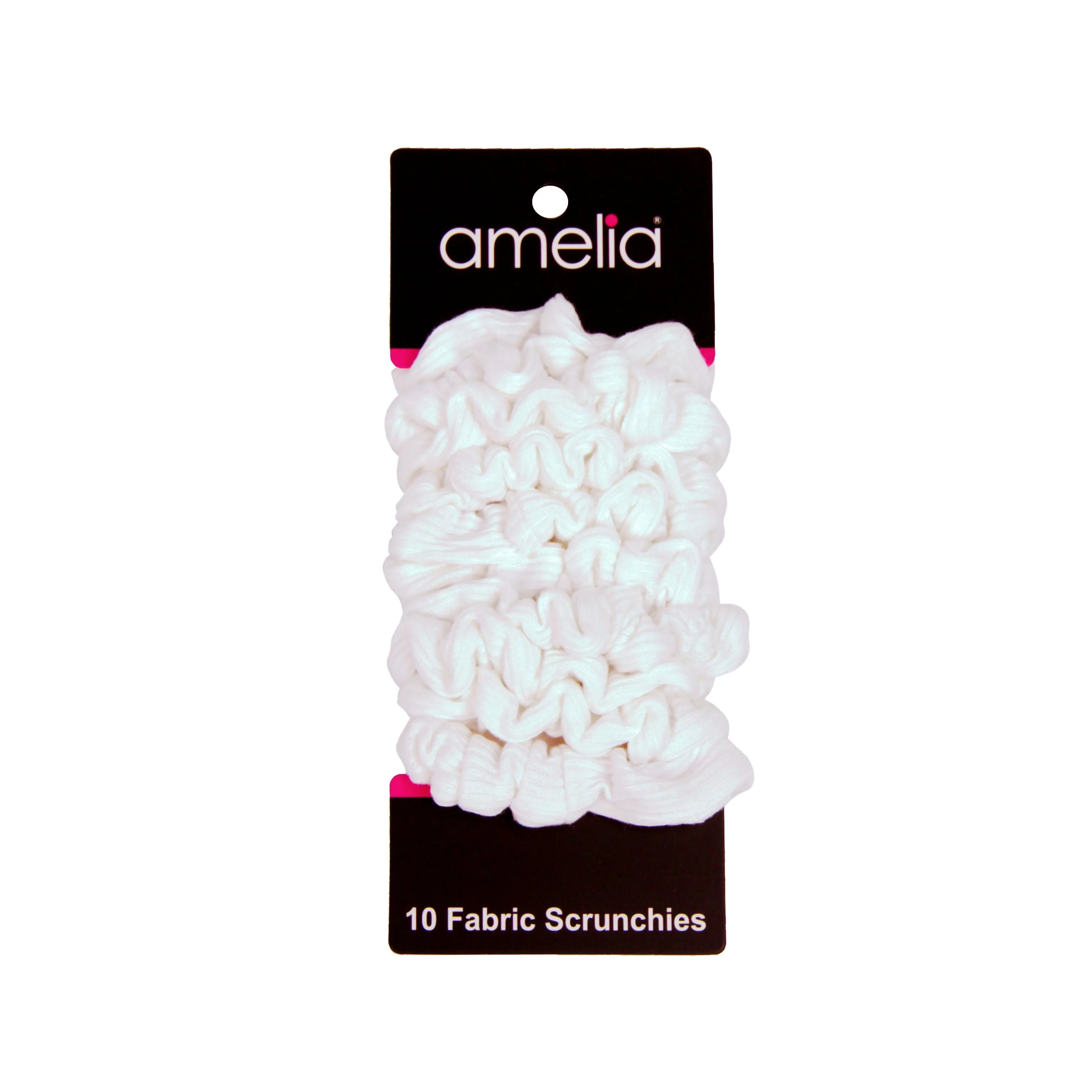Amelia Beauty, Medium White Ribbed Scrunchies, 2.5in Diameter, Gentle on Hair, Strong Hold, No Snag, No Dents or Creases. 10 Pack