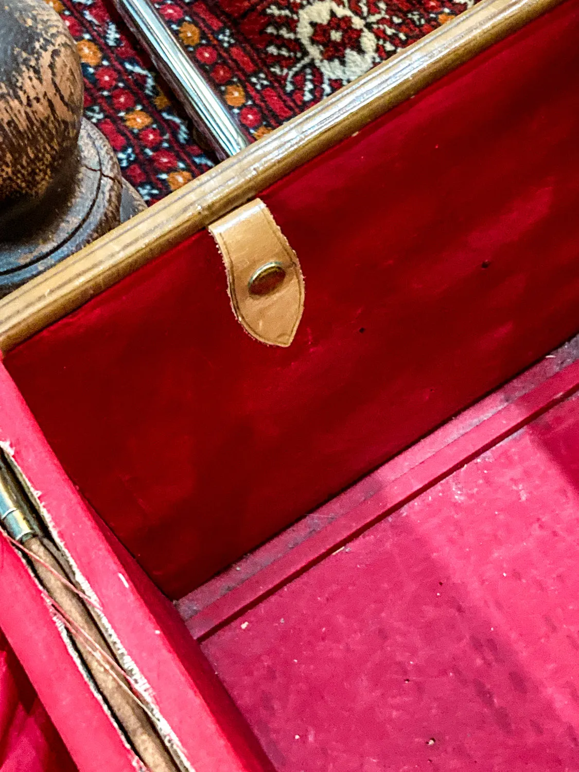 Antique Edwardian Leather Red Lined Carrying Travel Luggage Hat Box