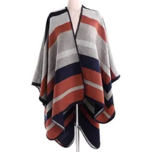 Autumn Stripe Pattern Wrap Shawl Pashmina - Light Brown