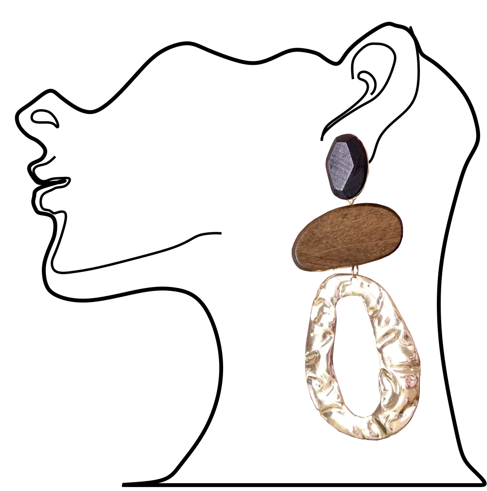 Baroque Wood and Metal Earrings