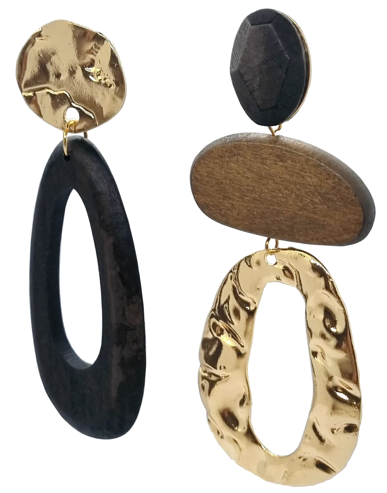 Baroque Wood and Metal Earrings