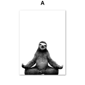 Black & White Polar Bear Monkey Sloth Fox Animals Wall Art Painting