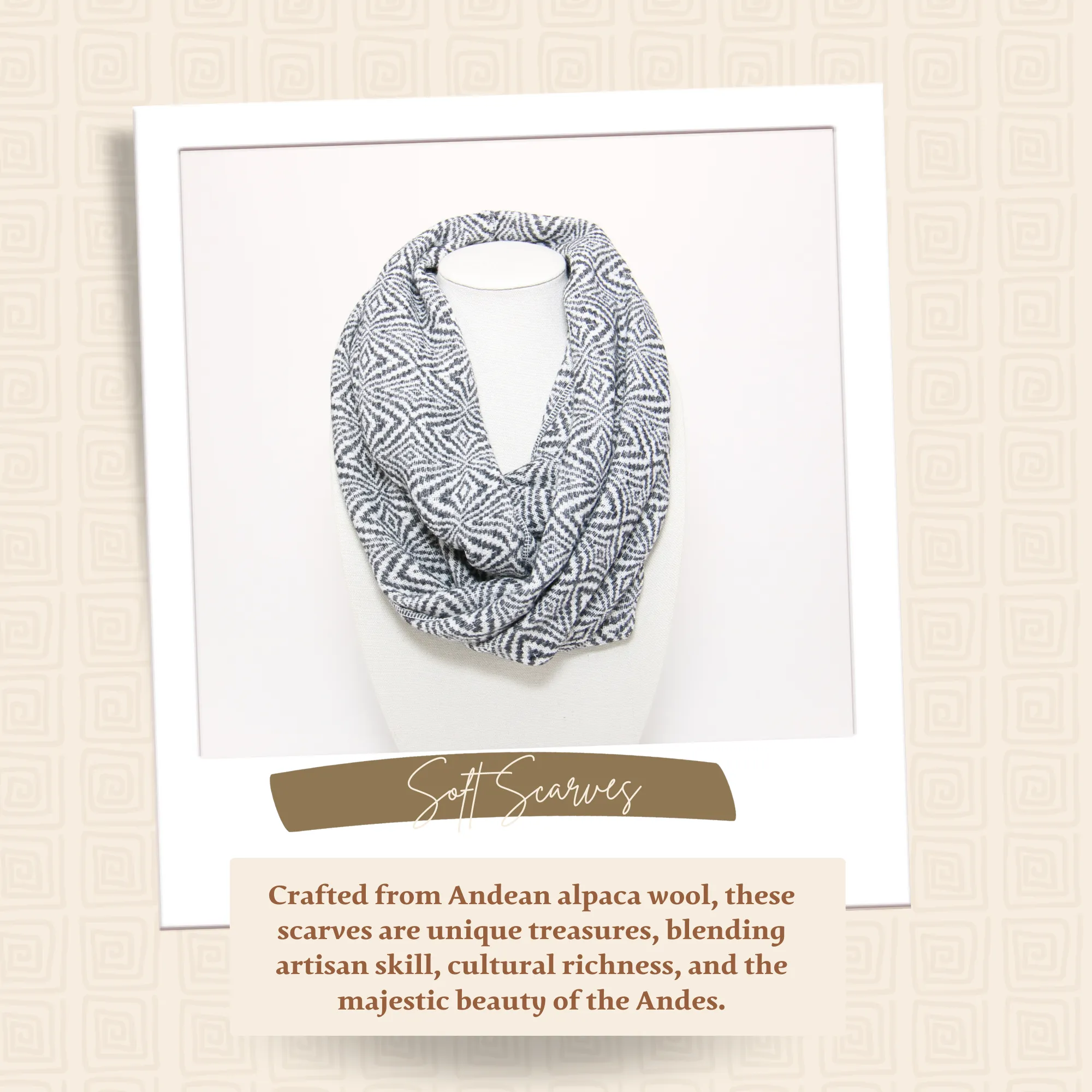 Black and White Alpaca Infinity Scarf