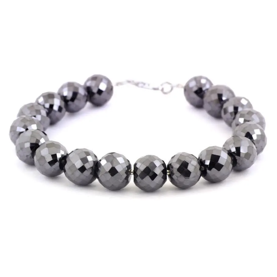 Black Diamond Bracelet-8 to 9 In. Long 5mm beads.45 Cts. Silver Wire