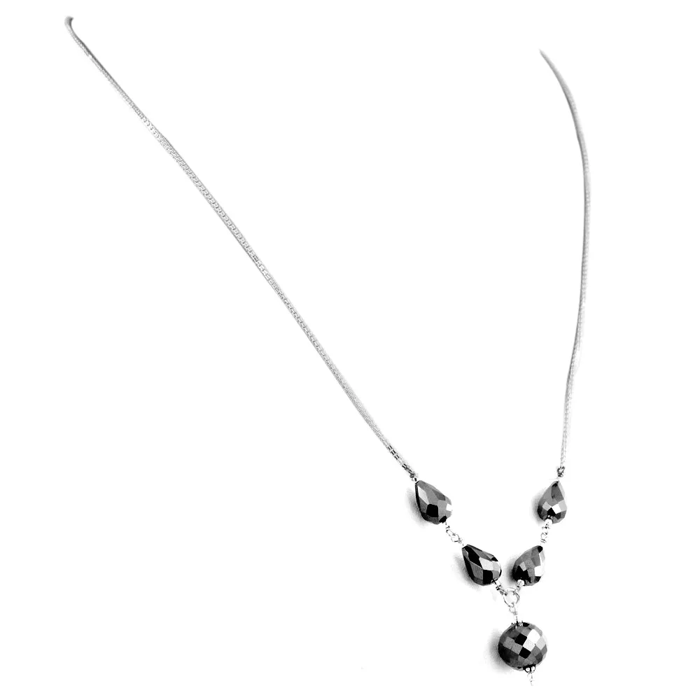 Black Diamond Sterling Silver Chain Necklace.AAA.Certified.