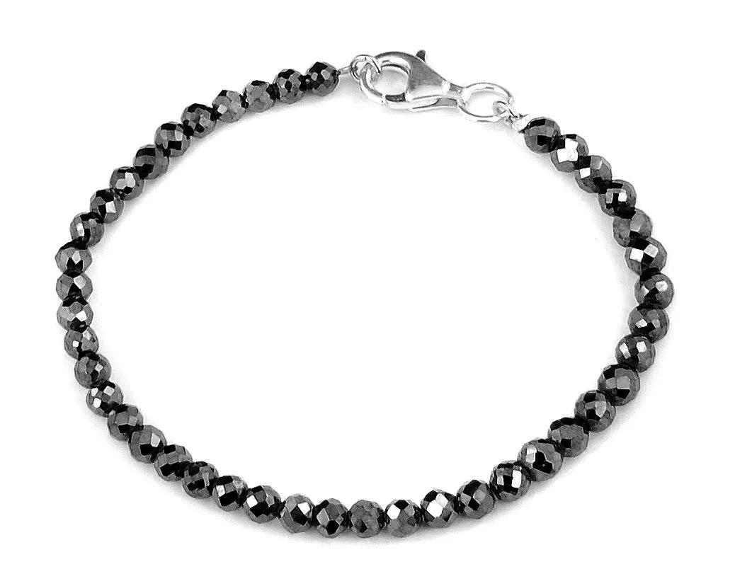 Black Diamonds Bracelet-20 carats. 3-3.5 mm Faceted Diamond AAA.Silver