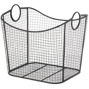 BLACK METAL DEEP STORAGE BASKET WITH ROUND HANDLES