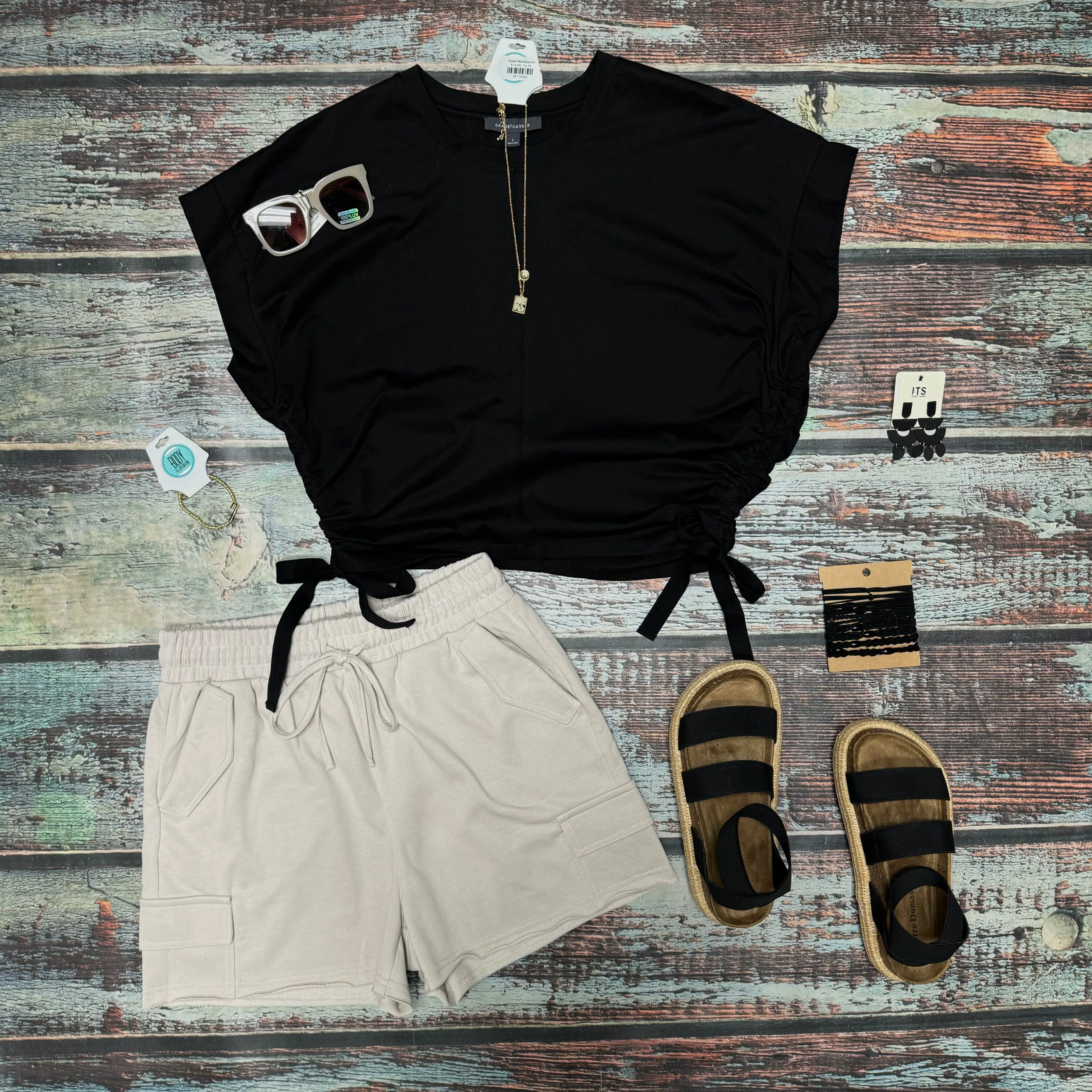 Black Side-Cinched Tee