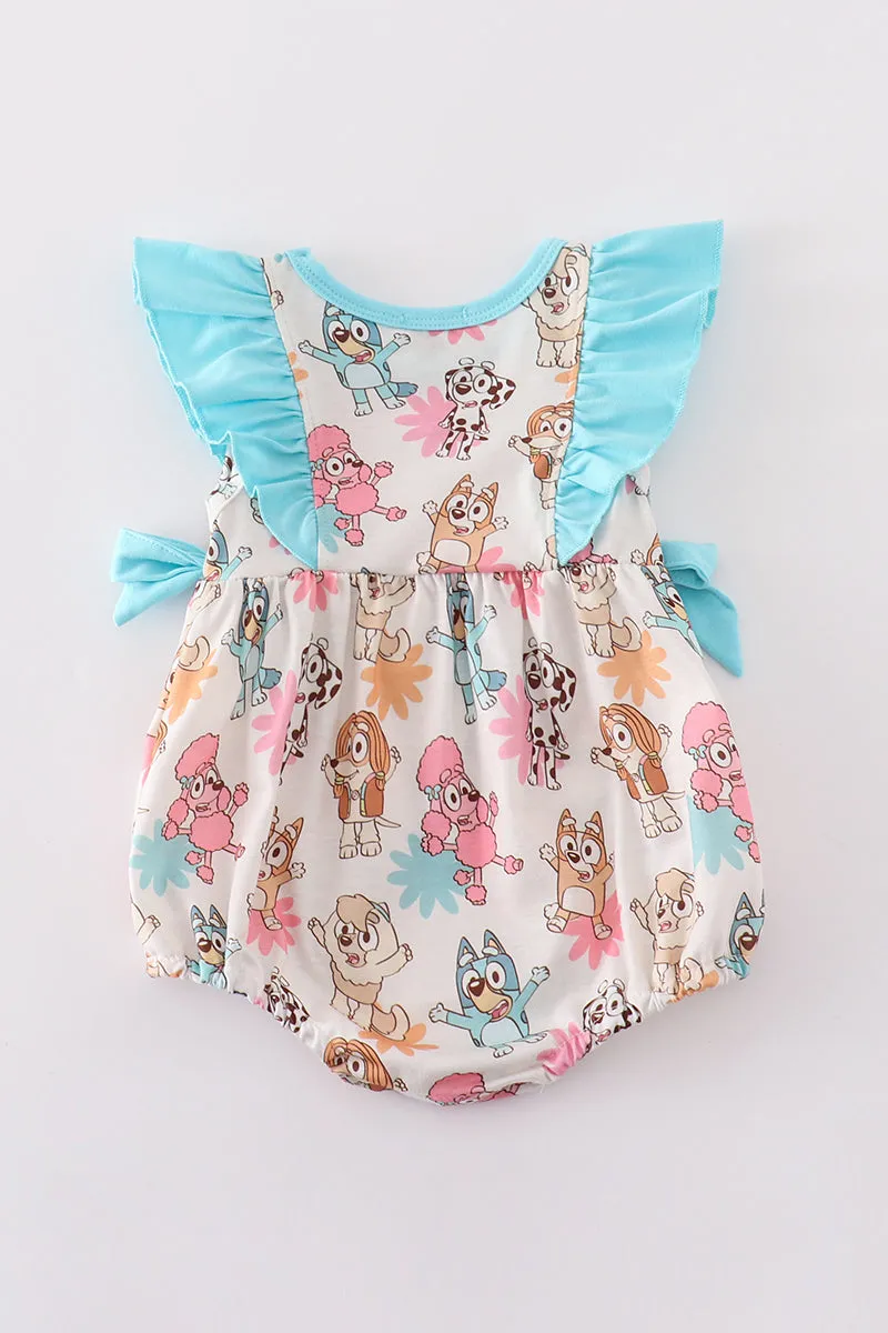 Blue Character Print Ruffle Girl Bubble